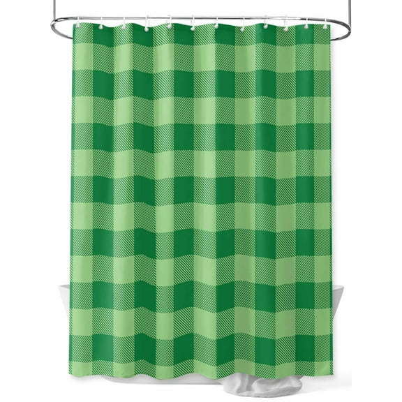 Shower Curtain Green White Check Plaid Shower Curtains for Bathroom, Waterproof Polyester Shower Curtain Set with Hooks, Extra Long 72" x 78" Farmhouse Style