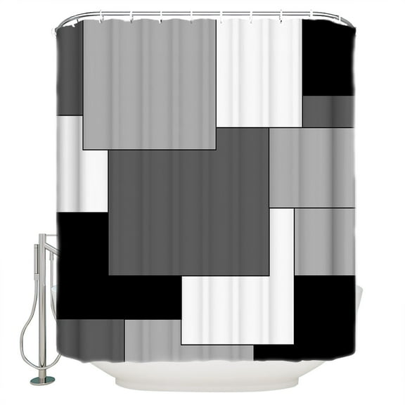Shower Curtain, Grey Art Color Block Geometric Grid Waterproof Shower Curtain Set with Hooks for Bathroom Showers,Stalls and Bathtubs,72x84In Abstract