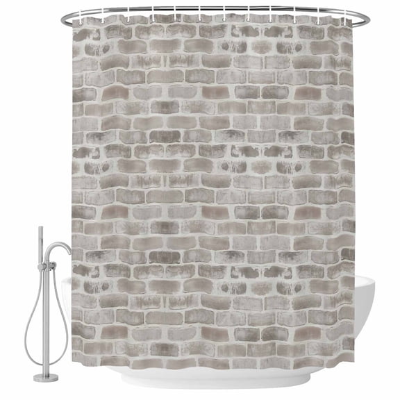 Shower Curtain Grey Bricks Walls Bathroom Curtains with Hooks, Waterproof Fabric Retro Art Bath Shower Curtains Set for Bathroom Bathtubs Decor 36x72 Inch