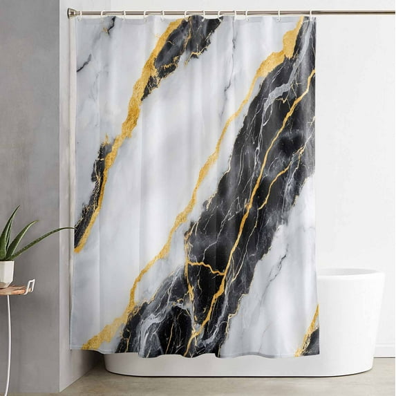 Shower Curtain Grey Gradient Marble Abstract Art Waterproof Shower Curtain Set with Hooks for Bathroom Showers,Stalls and Bathtubs,54x78InGold Foil