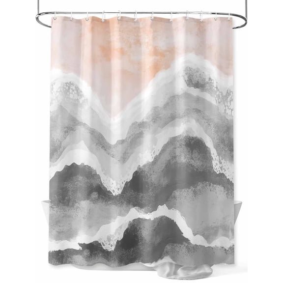 Shower Curtain Grey Ocean Waves Shower Curtains for Bathroom, Waterproof Polyester Shower Curtain Set with Hooks, Standard Size 72" x 72" Beach Ombre