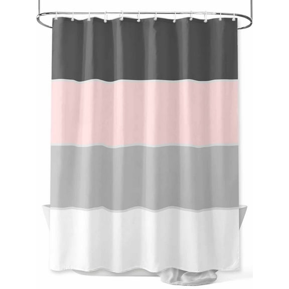 Shower Curtain Grey Pink Stripe Bathroom Curtains with Hooks, Waterproof Fabric Ombre Grey Stripes Bath Shower Curtains Set for Bathroom Bathtubs Decor 36x72 Inch