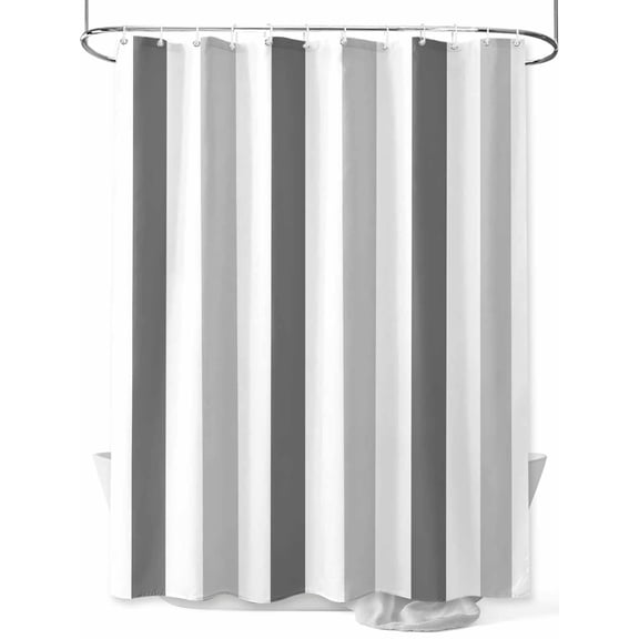 Shower Curtain Grey Striped Bathroom Curtains with Hooks, Waterproof Fabric Vertical Stripes Bath Shower Curtains Set for Bathroom Bathtubs Decor 36x72 Inch