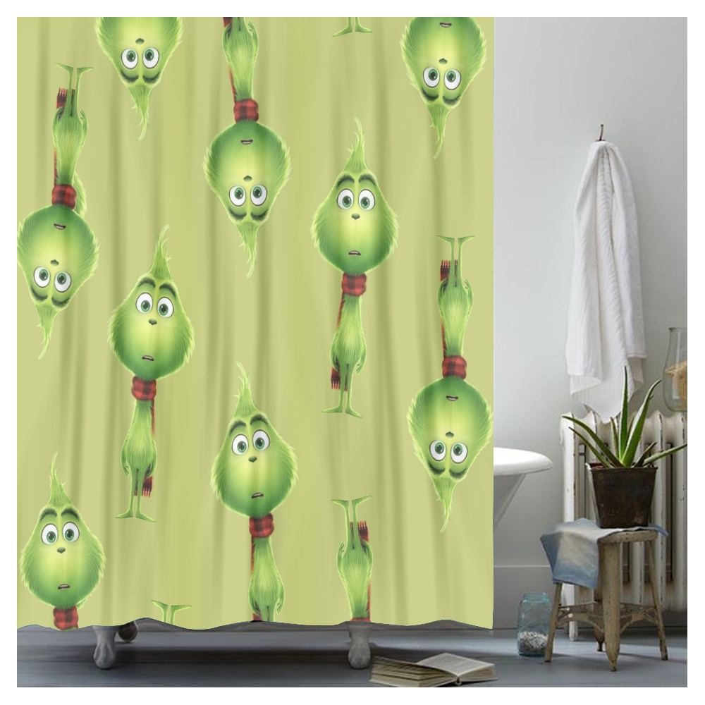Shower Curtain Grinch Bathroom Decor Grinch Aesthetic Modern Fabric