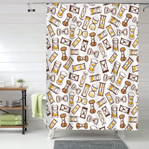Shower Curtain, Hand drawn hourglass Waterproof Fabric Plastic Shower Curtain, Drying Fast Bathroom Curtain with 9 Buttonholes, Ruffle Shower Curtain 60x72in