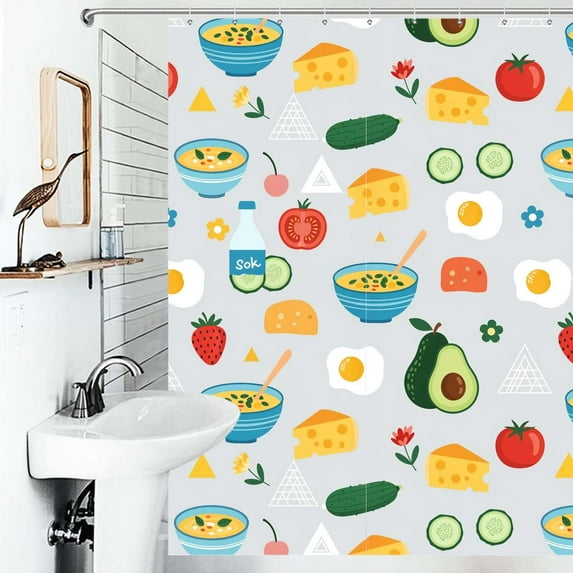 Shower Curtain Healthy Breakfast Pattern Polyester Waterproof Home Ration Curtain With Hook
