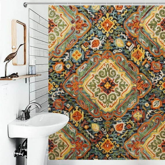 Shower Curtain Heritage Bohemian Floral Traditional Moroccan Style Polyester Waterproof Home Ration Curtain With Hook