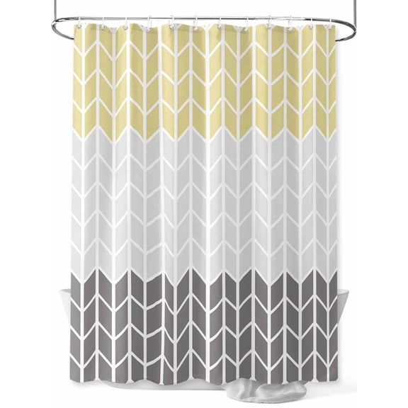 Shower Curtain Herringbone Pattern Bathroom Curtains with Hooks, Waterproof Fabric Vintage Yellow Ombre Grey Bath Shower Curtains Set for Bathroom Bathtubs Decor 36x72 Inch