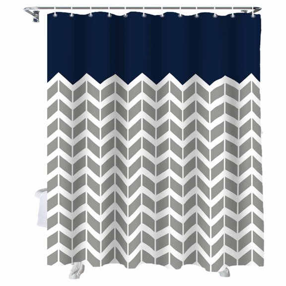 Shower Curtain Herringbone Pattern Shower Curtains for Bathroom Bathtub, Waterproof Fabric Shower Curtain Set with Hooks, Small Stall Size 36" x 72" Vintage Navy Blue Grey