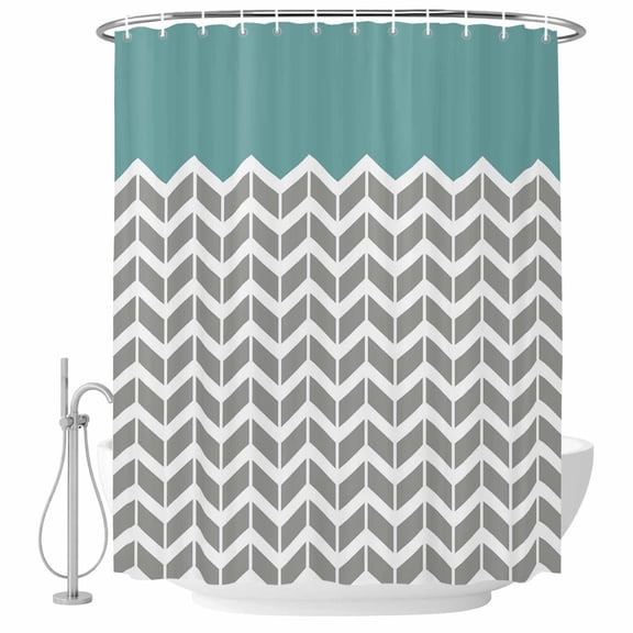 Shower Curtain Herringbone Pattern Waterproof Polyester Bathroom Curtain Vintage Turquoise Grey Decorative Bath Accessory for Shower, Tub, and Bathroom Decor 72 x 72 In