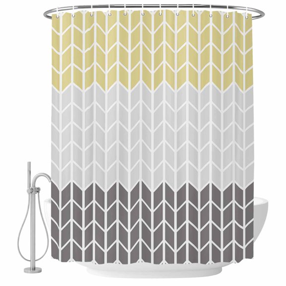 Shower Curtain Herringbone Pattern Waterproof Polyester Bathroom Curtain Vintage Yellow Ombre Grey Decorative Bath Accessory for Shower, Tub, and Bathroom Decor 72 x 72 In
