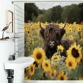 thumbnail image 1 of Shower Curtain Highland Cow Floral Sunflower Bathroom Waterproof Polyester Home Ration Curtain With Hook, 1 of 4