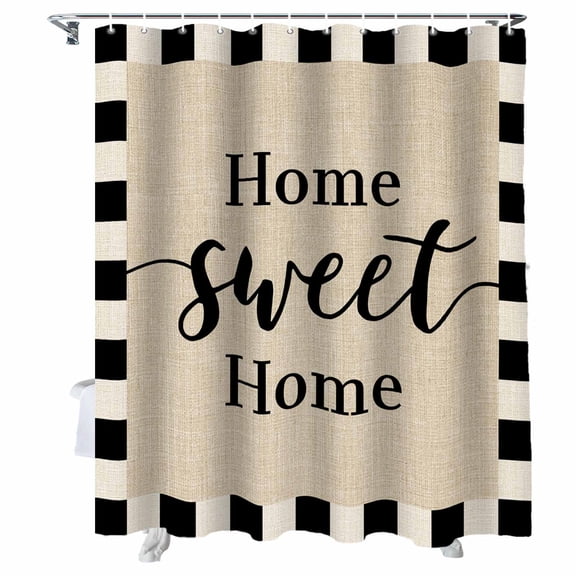 Shower Curtain Home Sweet Home Shower Curtains for Bathroom Bathtub, Waterproof Fabric Shower Curtain Set with Hooks, Small Stall Size 36" x 72" Minimalist Black Beige Buffalo Plaid