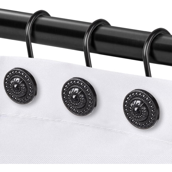 Shower Curtain Hook Set (12Pcs) - Rust-Resistant Metal Decorative Hooks For Bathroom Shower Curtain Rods