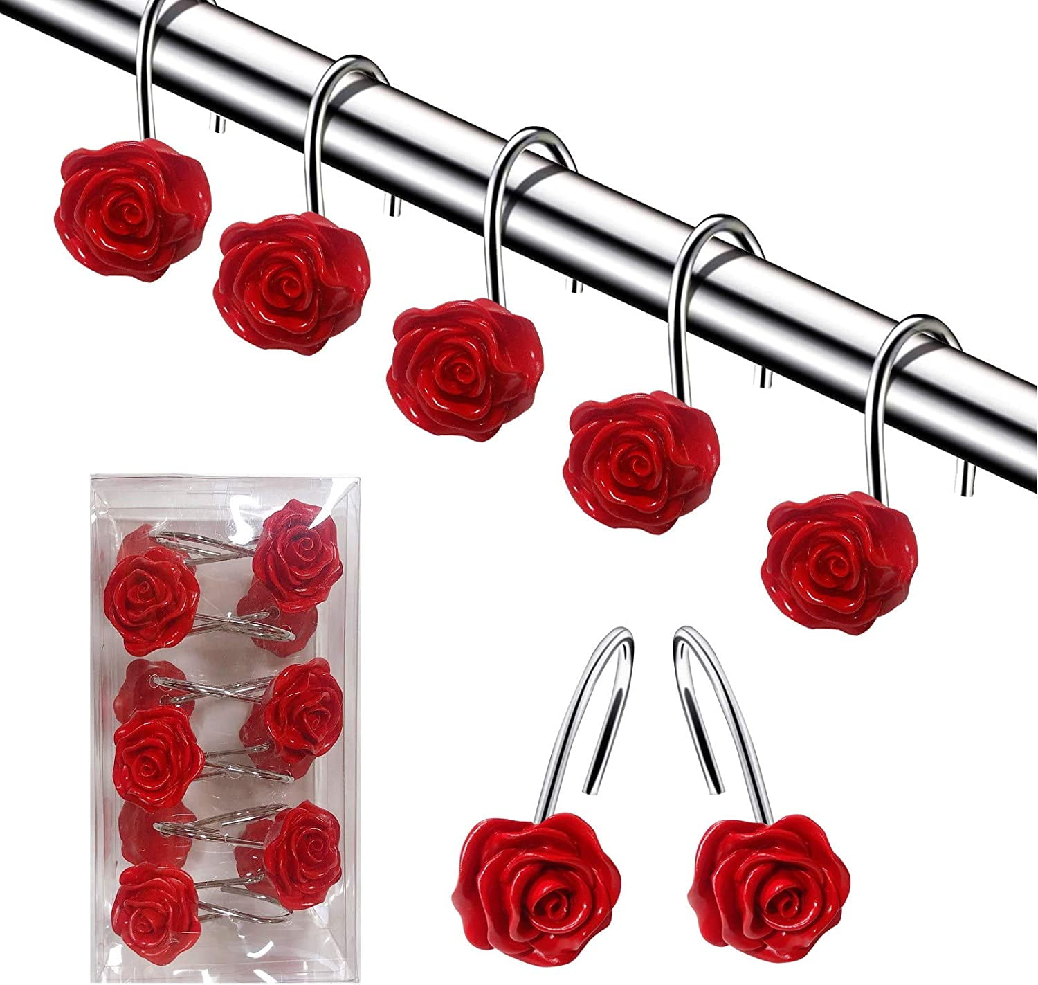 Shower Curtain Hooks, 12 Anti-Rust Decorative Resin Hooks (5 Colors ...