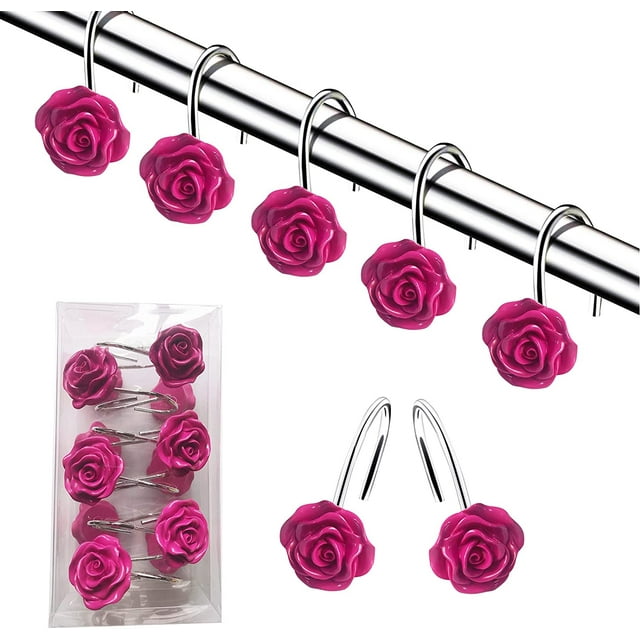 Shower Curtain Hooks, 12 AntiRust Decorative Resin Hooks (5 Colors