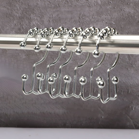 Shower Curtain Hooks, 12 Pack Rust Resistant Metal Double Shower Curtain Rings for Bathroom with Smooth Glide Design for Curtain and Liner, Iron Hooks for Standard Rods