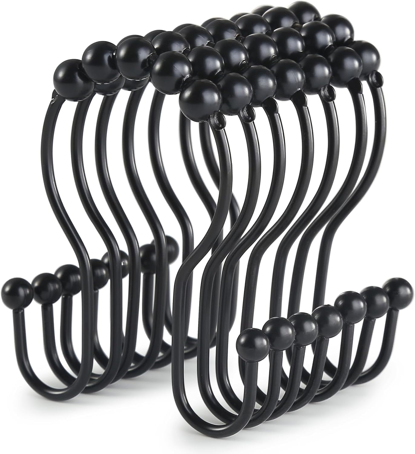 Shower Curtain Hooks, 12 Pcs Rings, Stainless Steel Black Rings Rust Proof, Smooth Sliding Anti-Drop Double for (Black)