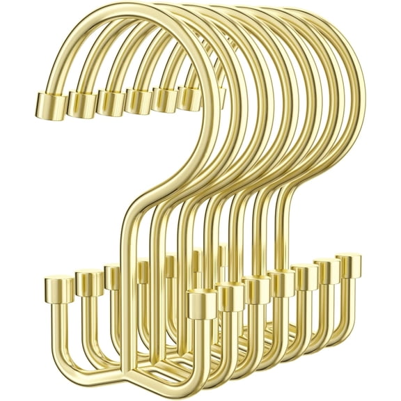 Shower Curtain Hooks, 12 Pcs Shower Curtain Rings, Durable Gold Shower Curtain Hooks Rust Proof, Shower Rings for Curtain, Free Sliding Anti-Drop Double Shower Hooks for Shower Curtain Rod, Gold