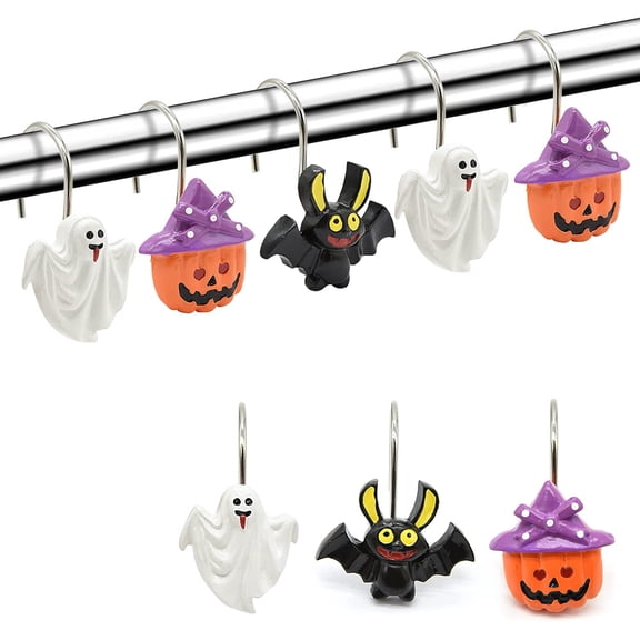 Shower Curtain Hooks,12PCS Halloween Decorative Shower Curtain Rings