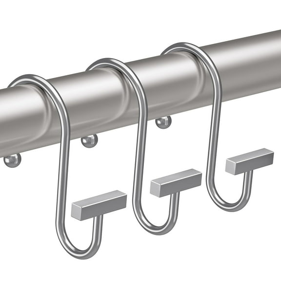 Shower Curtain Hooks, Chrome Shower Curtain Rings Rust Proof, 12PCS Shower Hooks for Shower Curtain, T-Bar Design Convenient Elegant Shower Curtain Hangers for Bathroom Kitchen Wardrobe