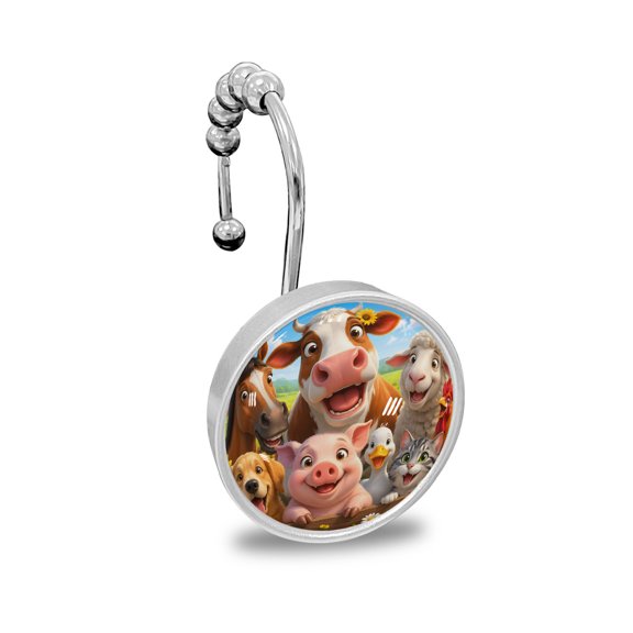 Shower Curtain Hooks Decorative, Farmhouse Shower Curtain Rings Stainless Steel, Vibrant Sheep Horse Bathroom Accessories Rod Hangers for Curtains/Clothing 12Pcs