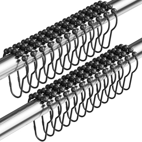 Shower Curtain Hooks, Decorative Rust Proof Stainless Steel Shower Curtain Hooks for Bathroom Shower Rods Set of 24, Matte Black