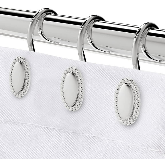 Shower Curtain Hooks, Decorative Shower Curtain Rings, Rust Resistant Metal Shower Hooks for Bathroom, Glide Shower Rings for Shower Curtain and Liner, Set of 12, Chrome