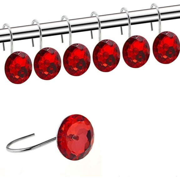 Shower Curtain Hooks Diamond Shape Shower Rings, Acrylic Decorative Rhinestones Bling Bathroom Bath Decor Set of 12 Rings