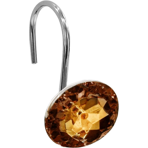 Shower Curtain Hooks, Diamond Shaped Shower Curtain Rings Hooks for Bathroom Curtains Rod, Acrylic Decorative Rhinestones Bling Rolling Bathroom Accessories Set of 12, Brown