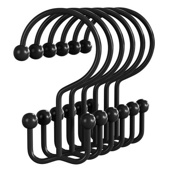 Shower Curtain Hooks Matte Black Shower Curtain Rings, 12 Pcs Double Hook Shower Curtain Hooks Rings Shower Curtain Hangers Rust Proof, Metal Shower Hooks for Bathroom Shower Curtain Rod