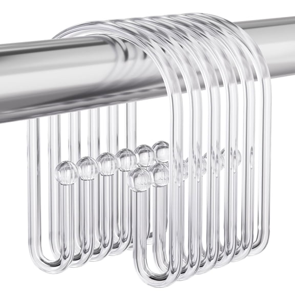 Shower Curtain Hooks, Non-Slip Plastic Shower Hooks for Shower Curtain, 12Pcs Clear Shower Hooks Large Double Hook Shower Curtain Hooks Rust Proof Shower Curtain Rings
