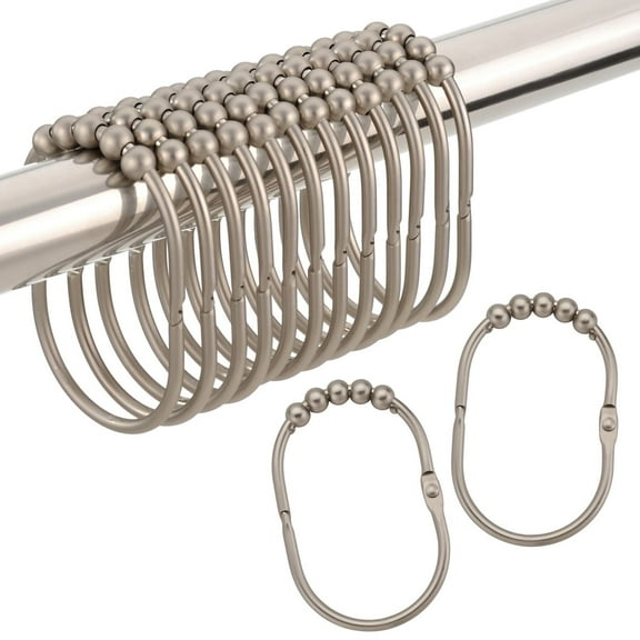Shower Curtain Hooks Rings, AmazerBath Metal Wide Shower Curtain Rings Hooks for Bathroom Shower Rod Curtains, Matte Nickel, Set of 12