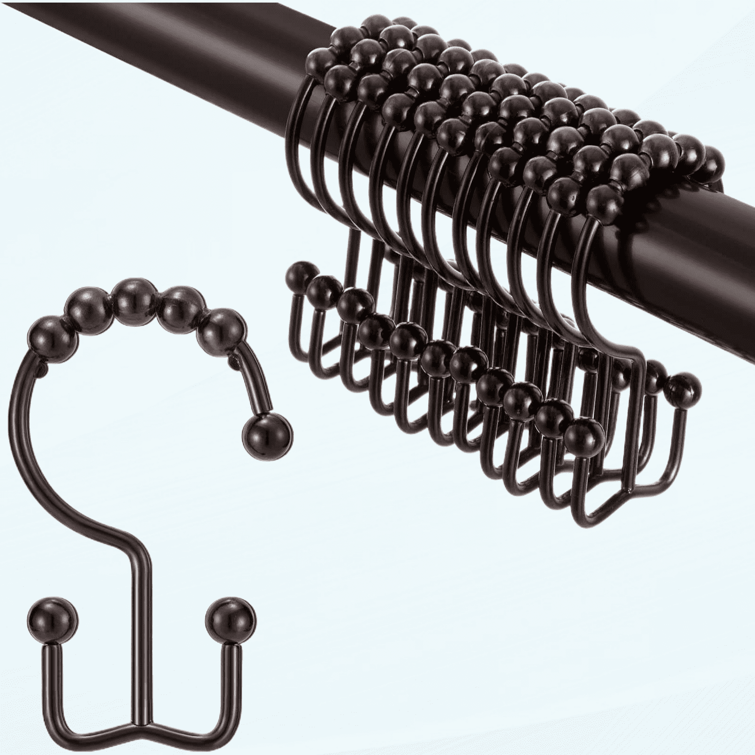 Brushed Bronze Double Sided Stainless Steel Shower Curtain Hooks, Set of 12