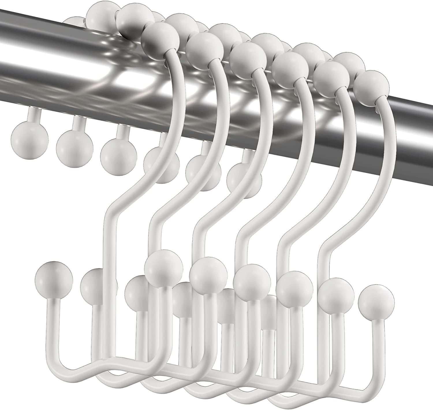 CJUAN Shower Curtain Hooks, Durable Metal Double Glide Rings, Set of 12
