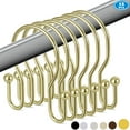 thumbnail image 1 of Shower Curtain Hooks Rings, Rust-Resistant Metal Balanced Glide Shower Hook, 12pk Double Hook for Bathroom Shower Rods Curtains, Plated Gold Finish, 1 of 6