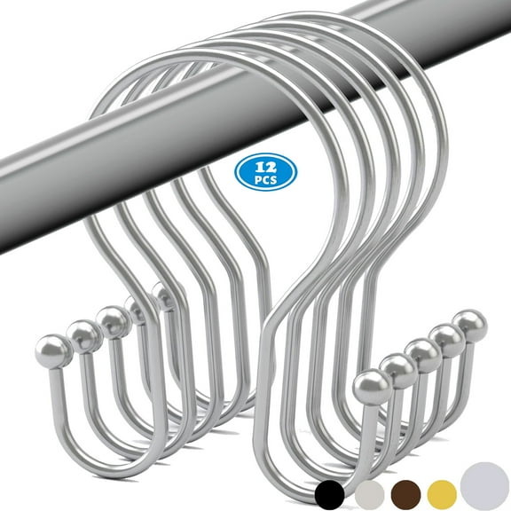 Shower Curtain Hooks Rings, Rust-Resistant Metal Balanced Glide Shower Hook, Double Hook for Bathroom Shower Rods Curtains, 12pk Plated Chrome Finish