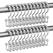 Shower Curtain Hooks Rings, Rust Resistant Metal Double Glide Shower Hooks Rings for Bathroom Shower Rods Curtains, Set of 24 Hooks - Chrome