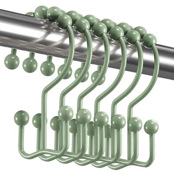 Shower Curtain Hooks Rings, Rust-Resistant Metal Double Glide Shower Hooks for Bathroom Shower Rods Curtains, Set of 12 Hooks - Sage Green