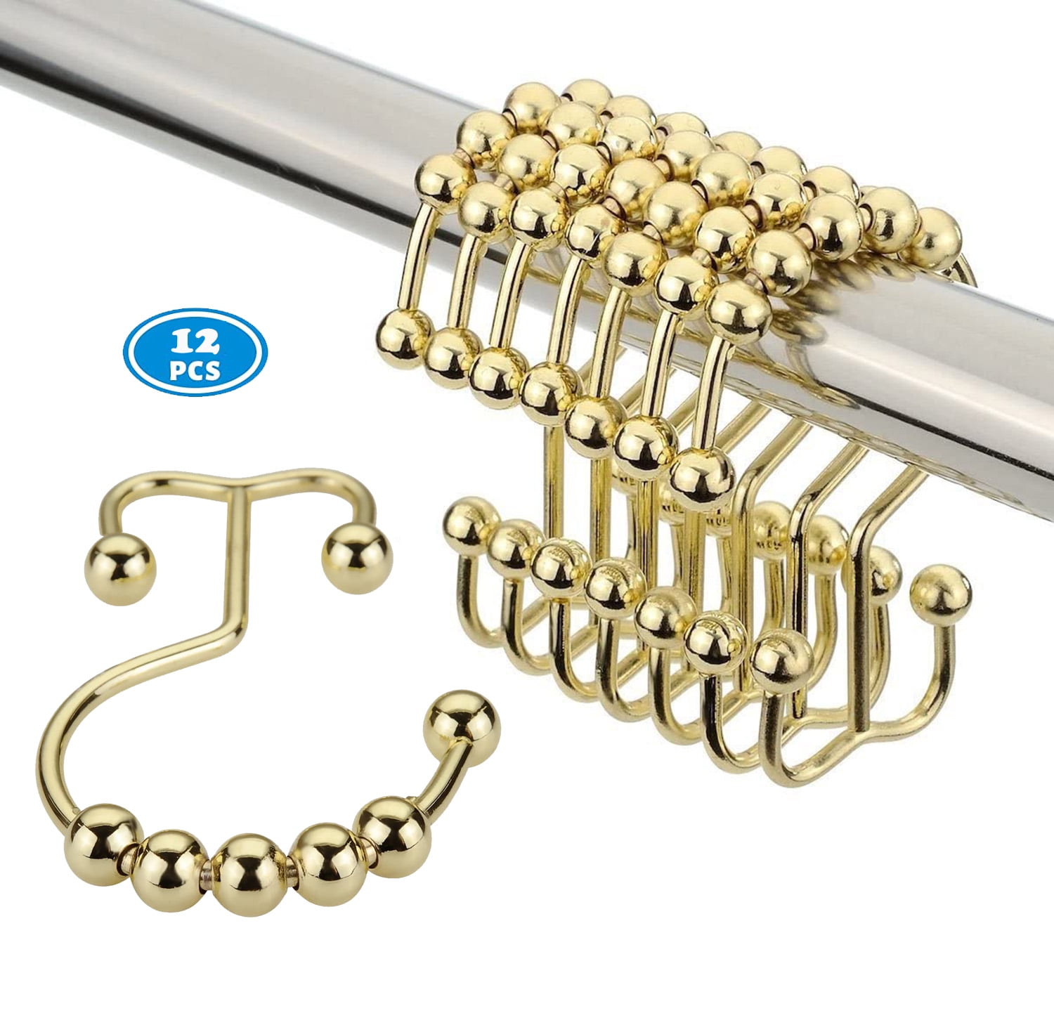 Shower Curtain Hooks Rings, RustResistant Metal Glide Shower Hook