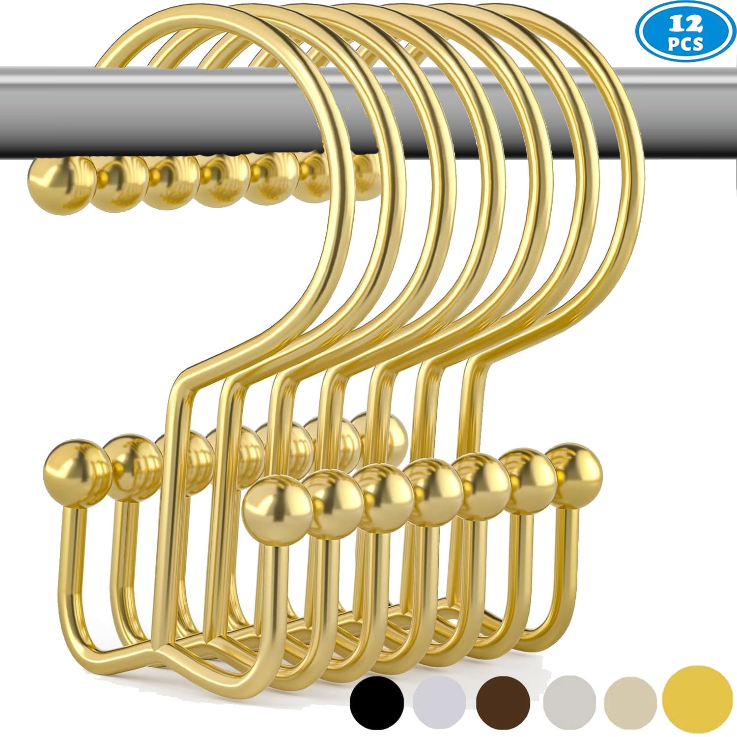 Shower Curtain Hooks Rings, RustResistant Metal Glide Shower Hook