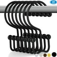 thumbnail image 1 of Shower Curtain Hooks Rings, Rust-Resistant Metal Glide Shower Hook, Double Hook for Bathroom Shower Rods Curtains, 12pk Brushed Matte Black Finish, 1 of 5
