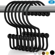 Shower Curtain Hooks Rings, Rust-Resistant Metal Glide Shower Hook, Double Hook for Bathroom Shower Rods Curtains, 12pk Brushed Matte Black Finish