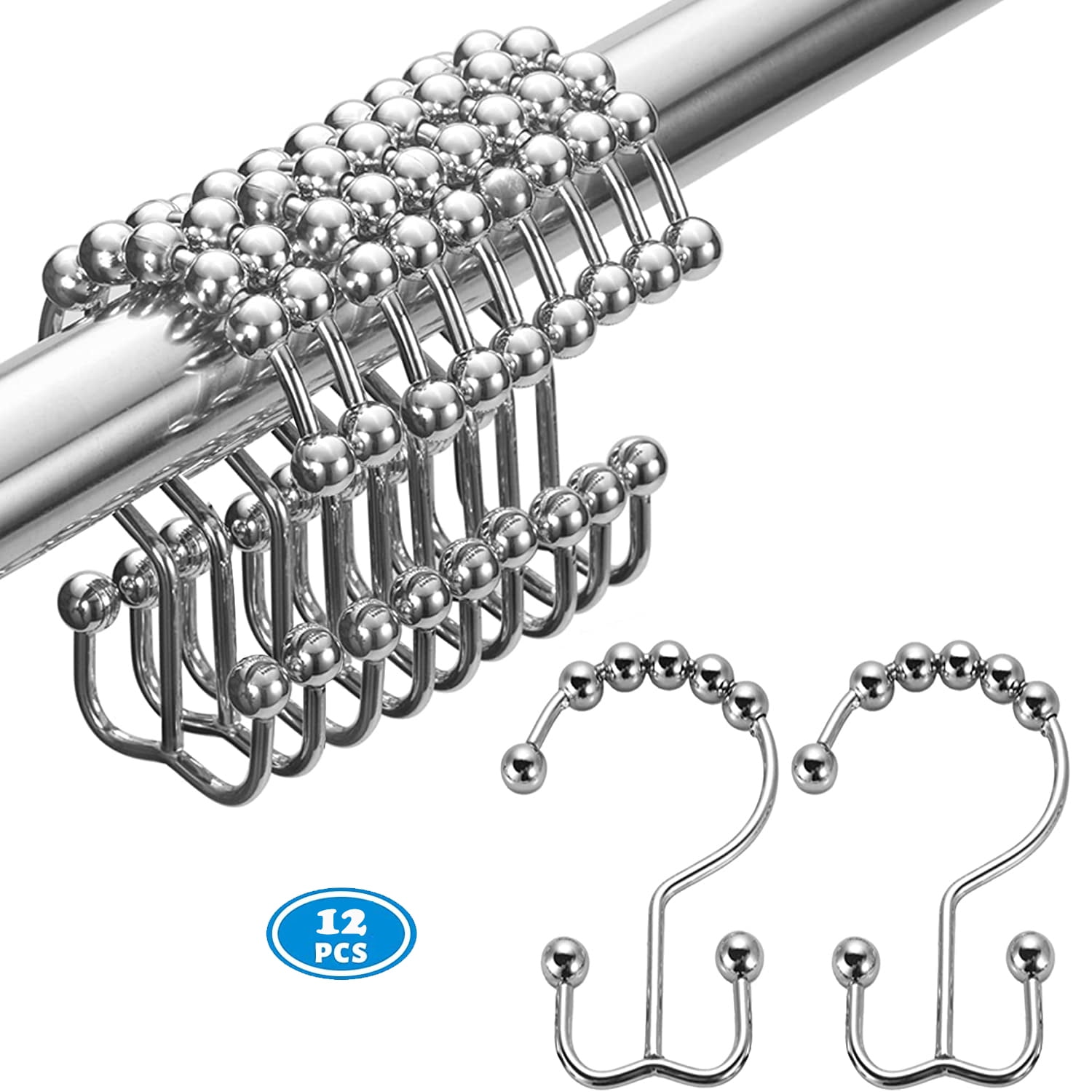 Shower Curtain Hooks Rings, Rustproof Premium Stainless Steel Glide