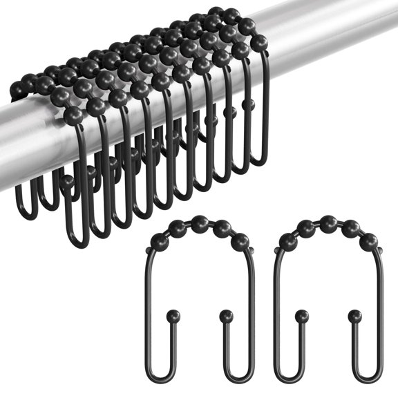 Shower Curtain Hooks Rings, Shower Curtain Rings, Shower Curtain Hooks Rust Proof Double Hook Shower Hooks for Shower Curtain and Liner