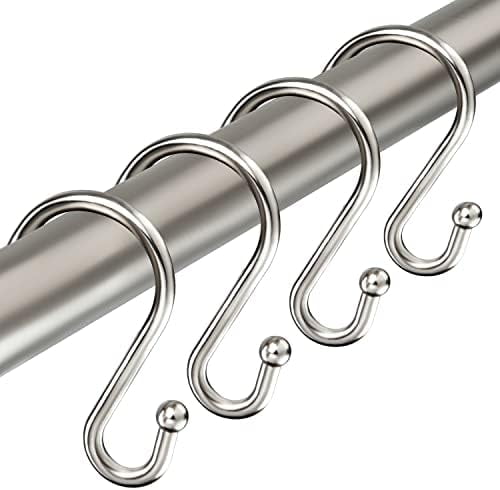 Chrome S Shaped Stainless Steel Shower Curtain Hooks, Set of 12