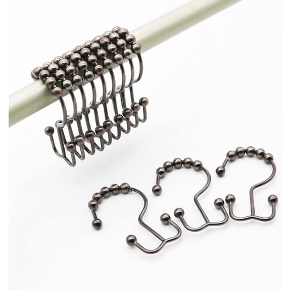Shower Curtain Hooks Rings, Stainless Steel Shower Curtain Rings Metal Double Glide Shower Hooks for Bathroom Shower Rods Curtains, Double Glide Roller - Polished Chrome , Set of 12 Hooks (Bronze)