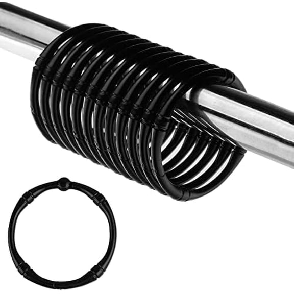 Shower Curtain Hooks, Rustproof Decorative Rings Metal Round Hooks for Bathroom Rod, 12 Pack (Black)
