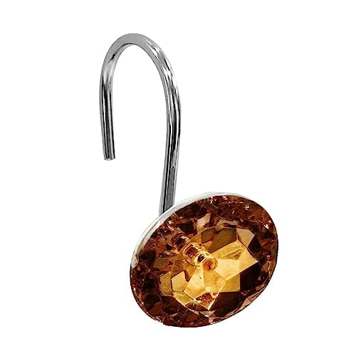 Shower Curtain Hooks Set of 12, Diamond Shaped Clear Acrylic Rhinestone Rings for Bathroom Curtain Rods, Decorative Bling Rolling Accessories, Brown