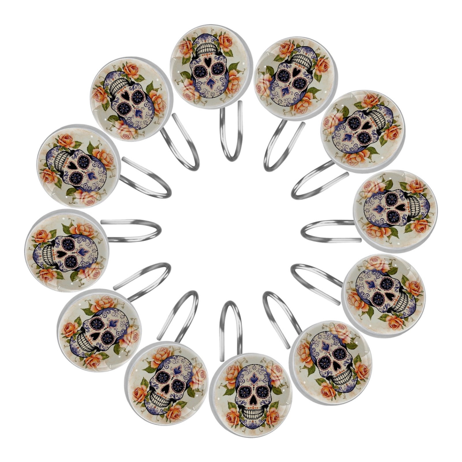 Shower Curtain Hooks Shower Curtain Hooks Rust Proof 12-Pc Floral Skulls and Flowers - Walmart.com